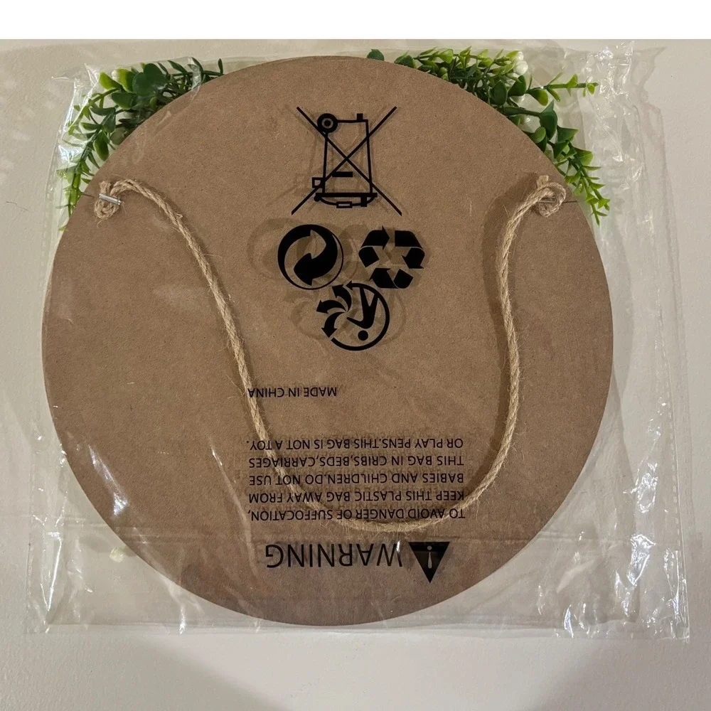 Basement Door Sign Farmhouse Round Wood Plaque Wreath Burlap Bow Greenery 11in